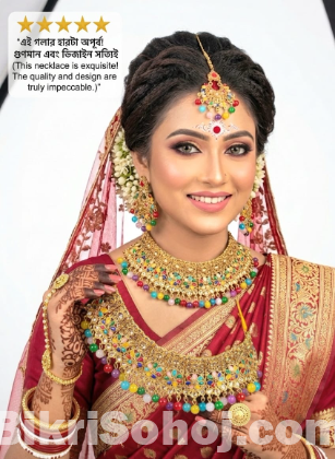 মাল্টিকালার কুন্দন ও কাজ করা নেকলেস
